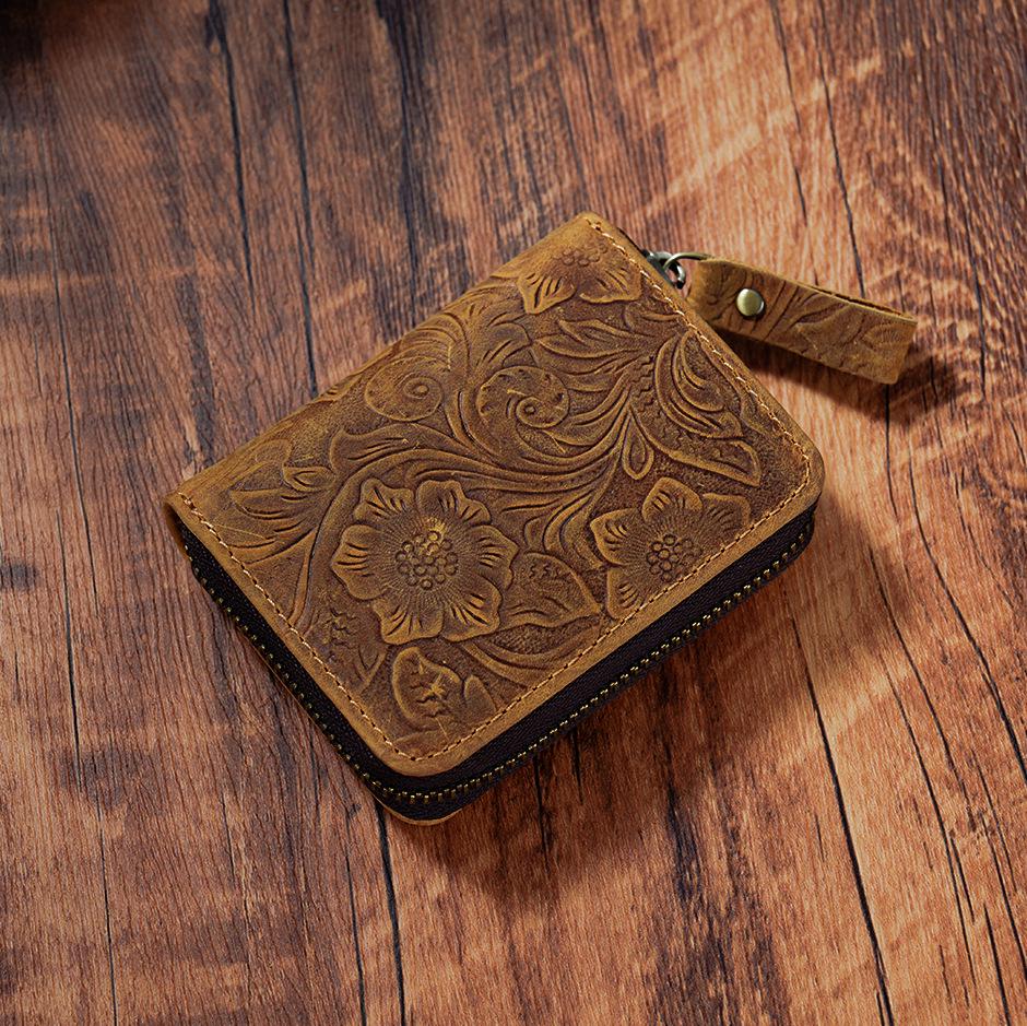 Large Capacity Crazy Horse Leather RFID Card Holder with Multiple Slots & Retro Coin Purse