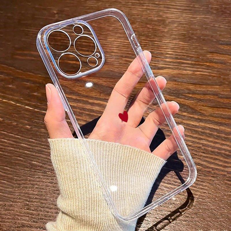 Simple red heart pattern transparent phone case suitable for iPhone 17 16 15 14 13 12 11 Pro/Max/Plus anti drop and shockproof
