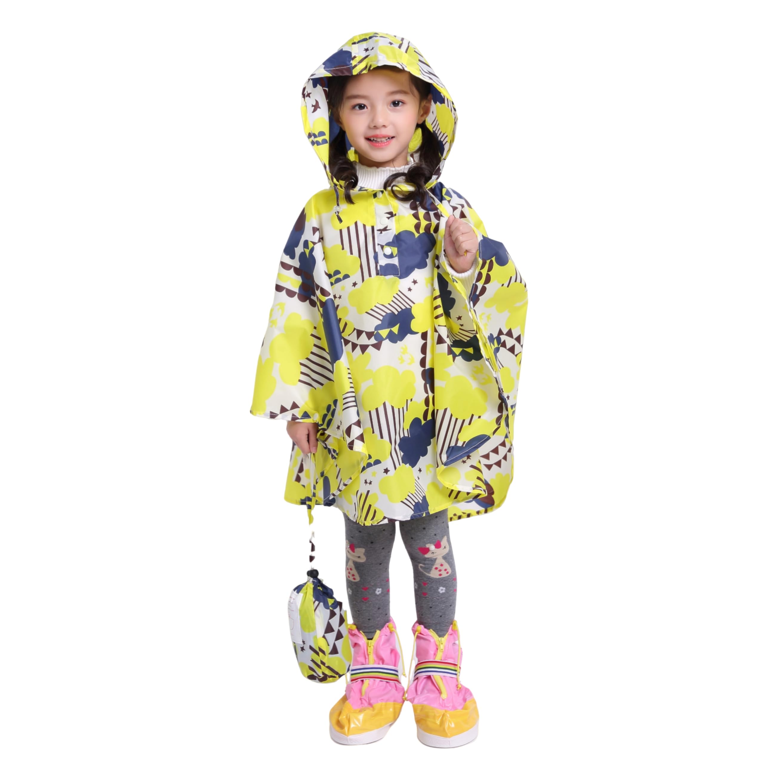 

JYZ Подходит для школьников и водонепроницаемый с хранением дождевик для поездок на работу, размер M, детский дождевик, сумки, для девочек, дождевая одежда, легкий,