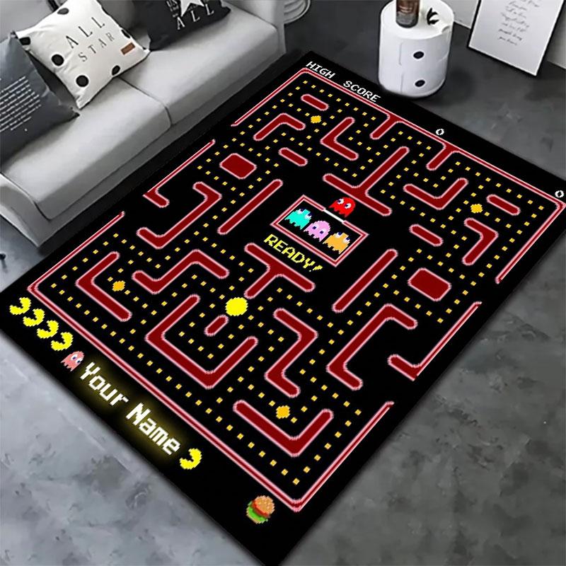Pac-Man Custom Name Carpet Rug for Living Room Bedroom Home Sofa Decoration,Kids play Non-slip Floor Mat