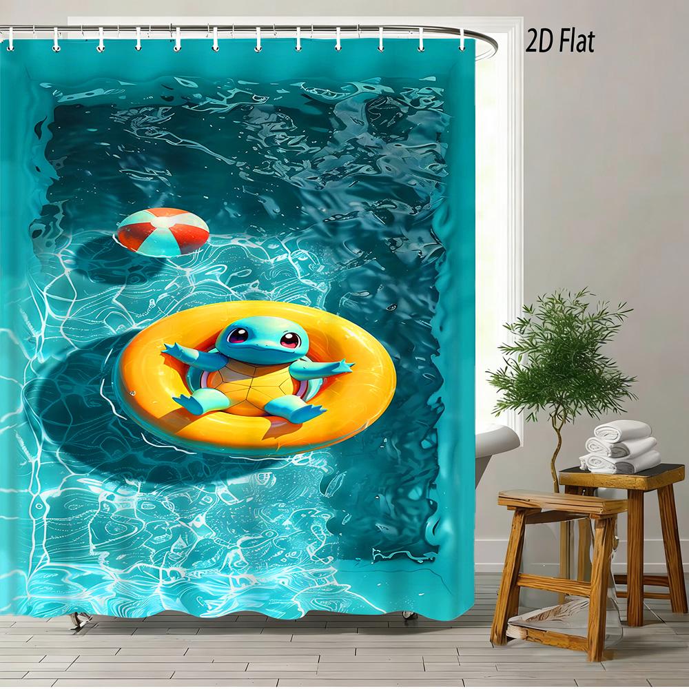 

2D Flat Pokemon Pikachu Group Meadow Bathroom Shower Curtain W60H190(CM)-1 Pcs
