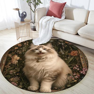 Ragdoll Cat Pattern Round rug,Carpet Rug for Living Room Bedroom  Playroom ,Non-slip Floor Mat,Holiday Gifts and Birthday Gifts.