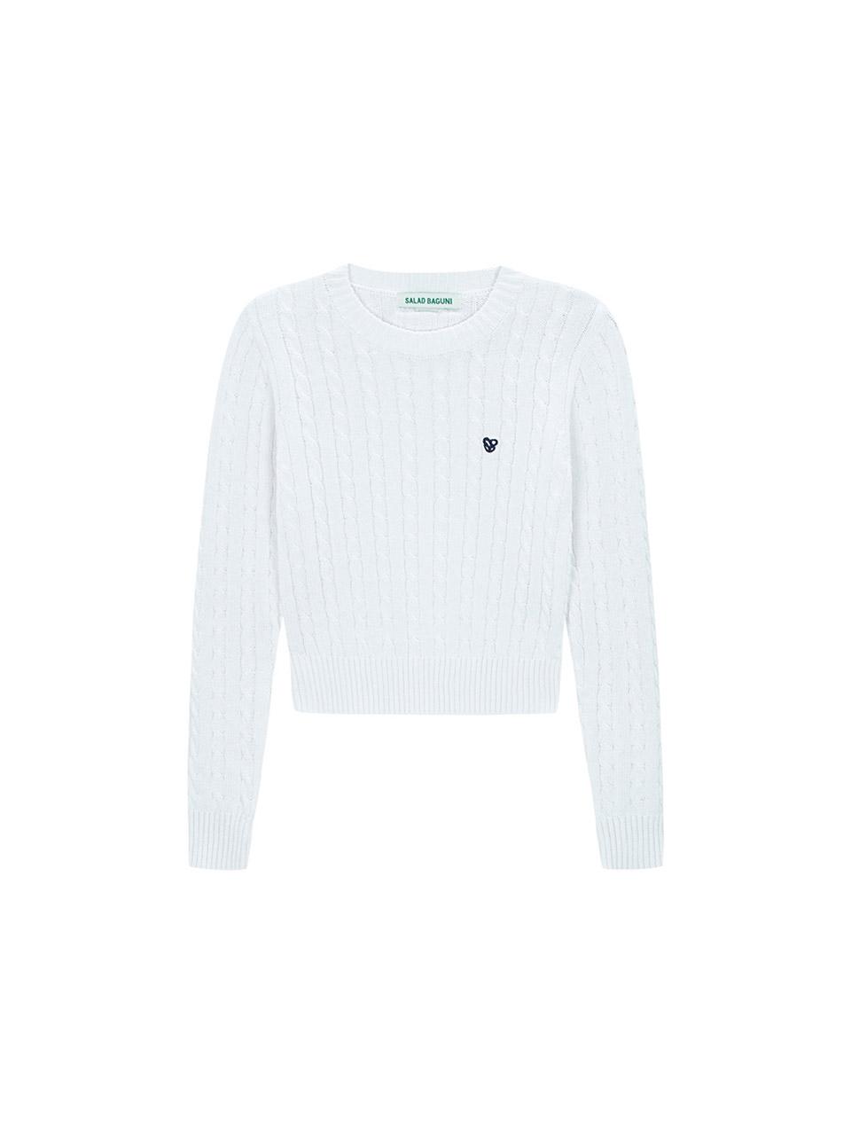 Salad Basket Unbal Cable Round Knit - White