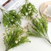 Artificial Babysbreath with Green Leaves UV Resistant 7-Fork Fake Silk Flower Home Office Wedding Party Indoor Outdoor Faux Bloom Decoration