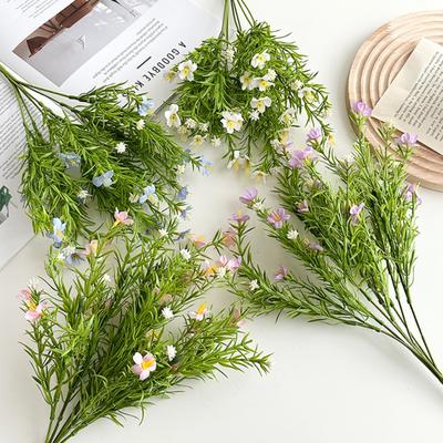Artificial Babysbreath with Green Leaves UV Resistant 7-Fork Fake Silk Flower Home Office Wedding Party Indoor Outdoor Faux Bloom Decoration