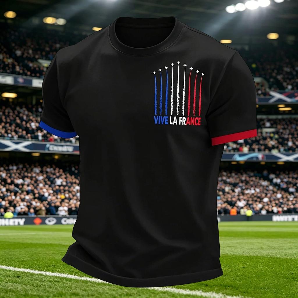 Men's Casual Crew Neck Short Sleeve Pullover T-Shirt Football Fan Graphic Print World Cup Supporter Top France Design