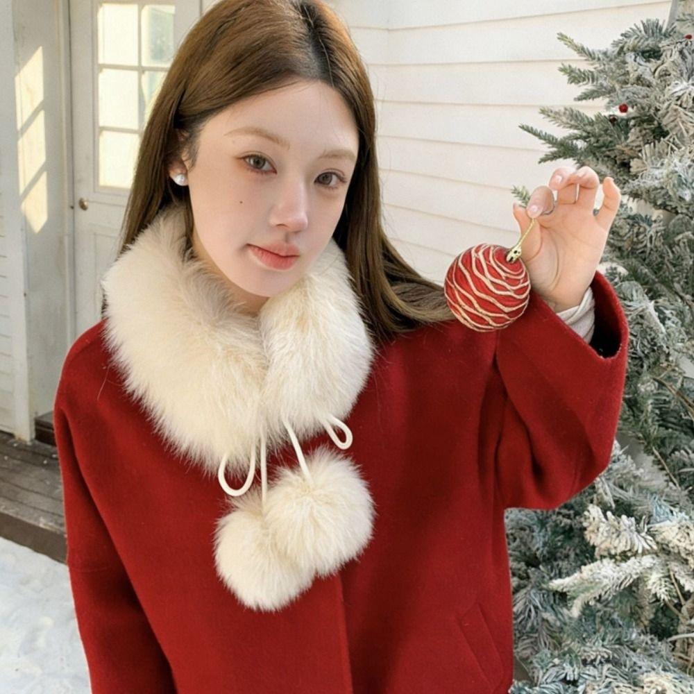 Pom Pom Tie Fur Collar Scarf Soft Plush Fluffy Neck Warmer New Plush Collar Scarf Women