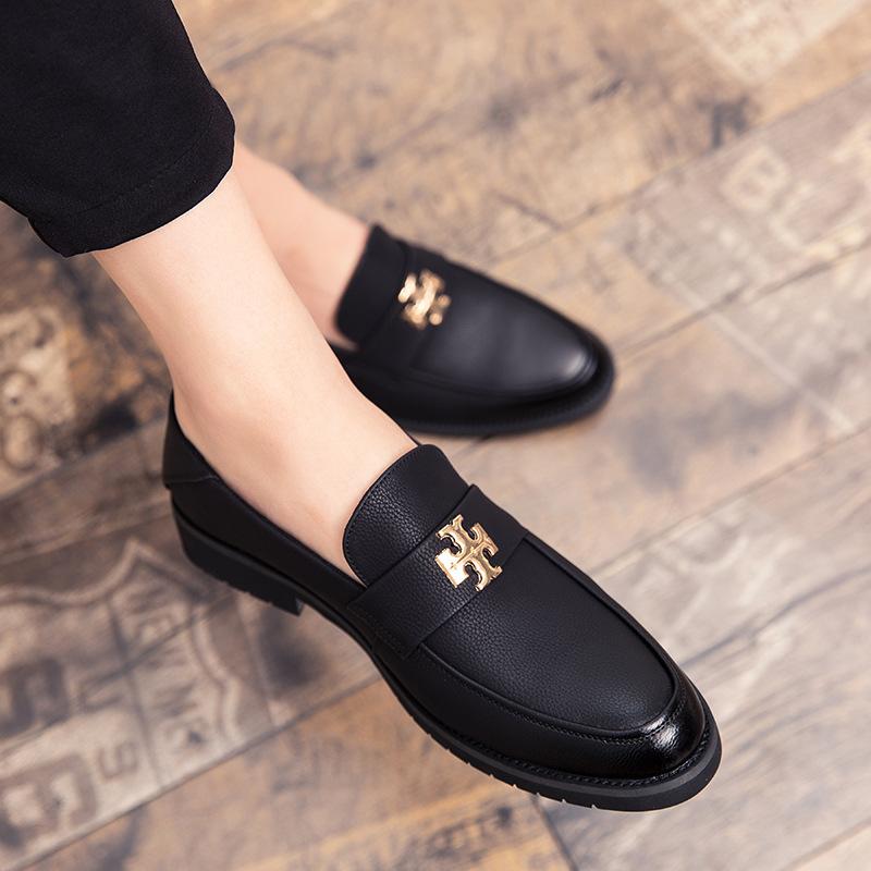 

New Four Seasons Leather Shoes Men s Korean Edition Trend Pointed Small Leather Shoes Men s British Lazy People Pedal Grain Leather Trend Shoes 38