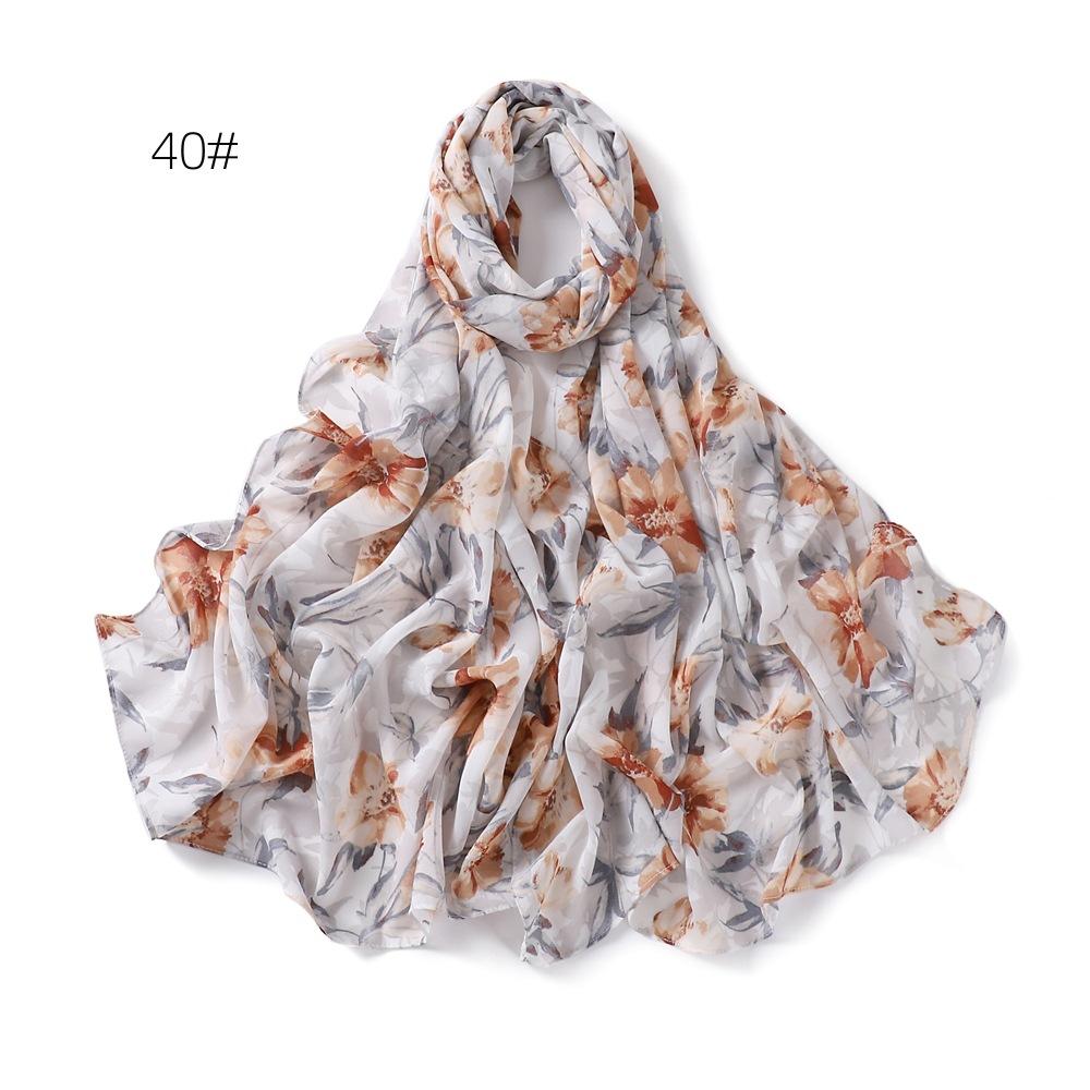 New Flower Printed Chiffon Scarf Malaysian Popular Patterned Headscarf High Quality Long Shawls Muslim Women Summer Hijab Wraps