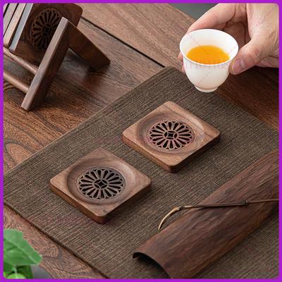 6pc/set Walnut Insulated Coaster Drain Storage Rack Set For Home Use Anti Scalding And Slip Tea Cup Holder, Kung Fu Tea Ceremony