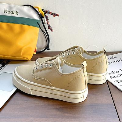 6 vulkanisierte Canvas-Schuhe mit dicker Sohle, lässig, vielseitig, elastisch, Ein-Pedal, innen höhenvergrößernd, Damen-Neumodelle