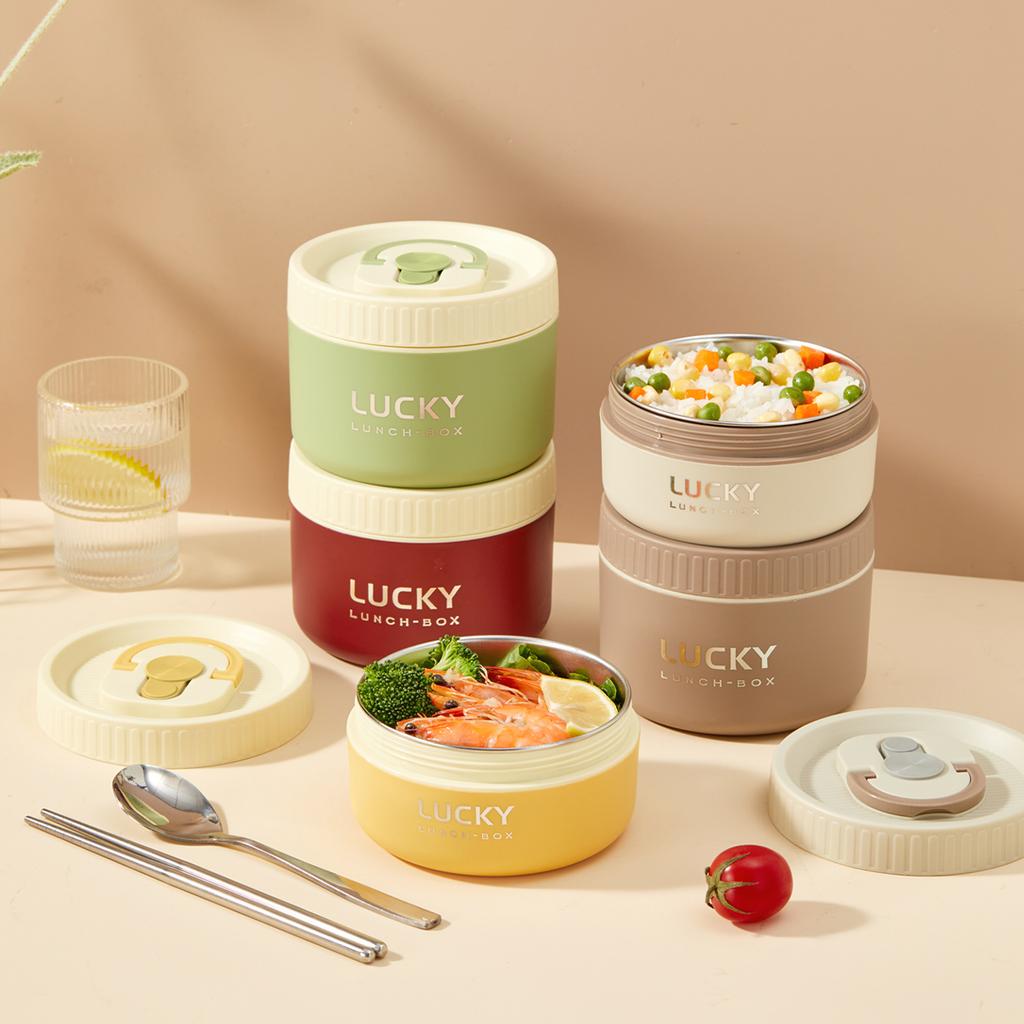 WORTHBUY Portable Insulated Lunch Box 304 Stainless Steel Thermal Bento Box Leak Proof Microwave Safe Salad Food Container Box