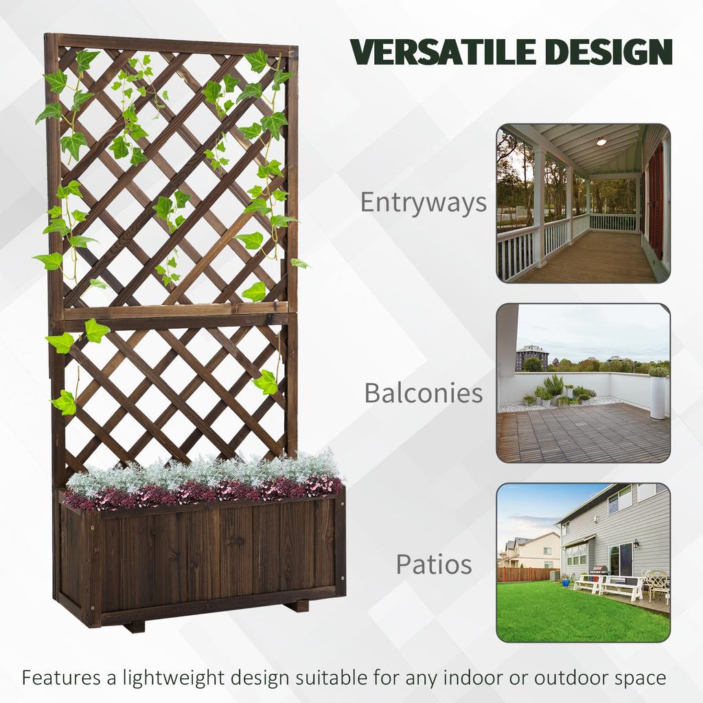 Garden Planter With Trellis 45L Raised Bed For Climbing Plants Vines Flowers Outdoor Planter Box For Patio 72.5 X 31.5 X 149.5 Cm Carbonised Finish