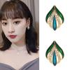 1 Pair of Women's Earrings Retro Style Leaf and Bud Colorful Glaze Diamond-mounted Ear Clip