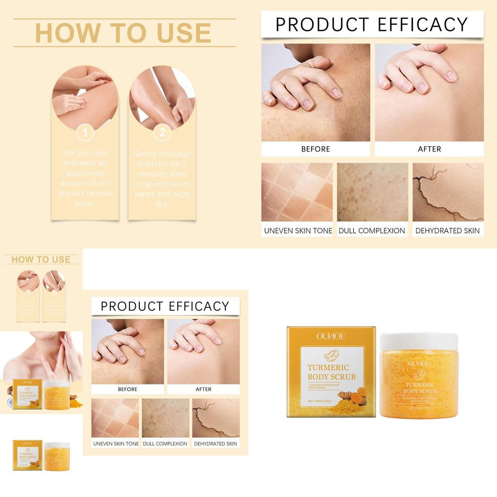 Ouhoe Natural Turmeric Body Scrub Gentle Exfoliating Formula For Smooth Radiant Skin