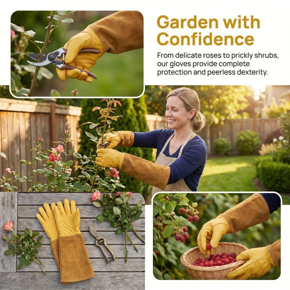 1 Pair Puncture Proof Rose Pruning Gloves Leather Long Gauntlets Leather Work Gloves  Yard Work
