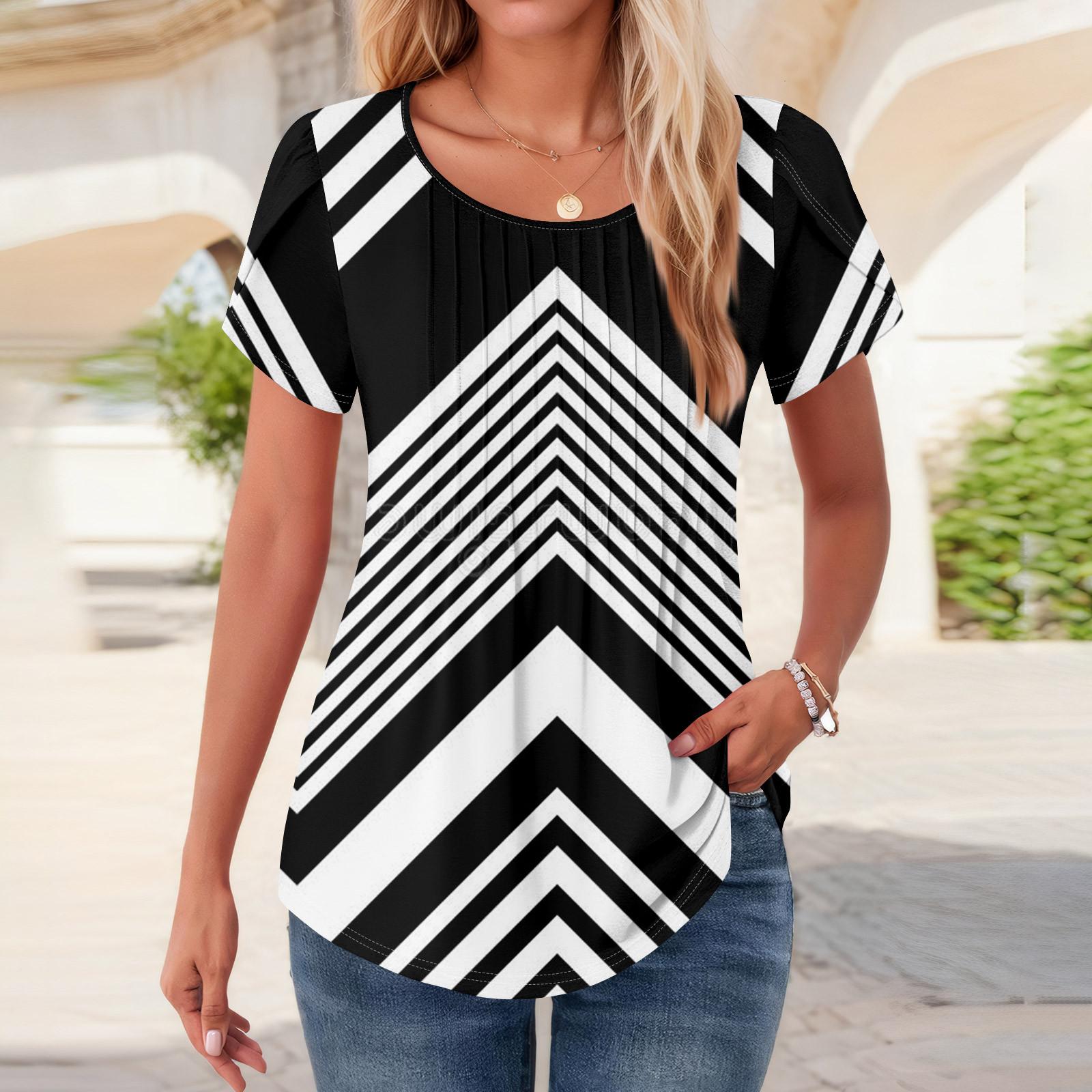 

Женские топы с коротким рукавом и круглым вырезом, летние рубашки с цветочным принтом, блузки для женщин, нарядные повседневные L чёрный