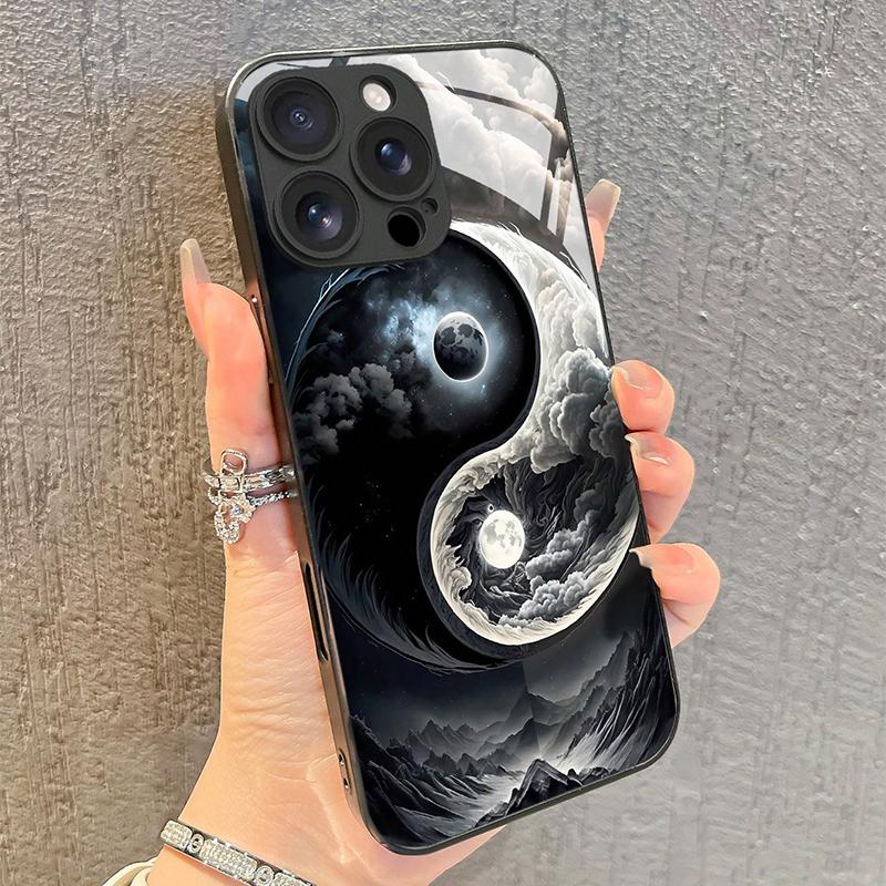 

Yin Yang Bagua Formation Pattern Tempered Glass Phone Case For iPhone 17 Pro Max 16 15 14 13 12 11 17Air 16E 7 Plus XR XS Cover iPhone 8
