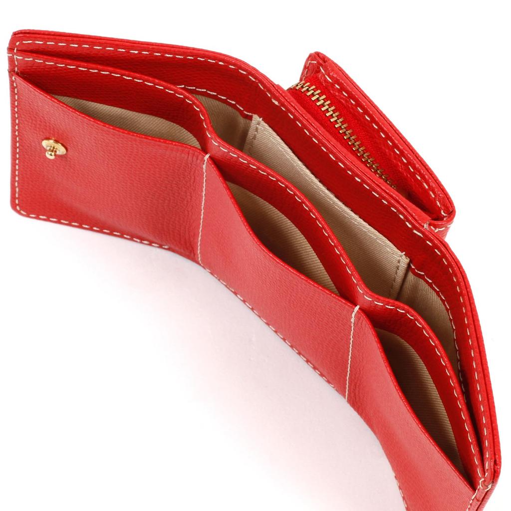 Geldbörse geprägt, die Kratzer weniger sichtbar macht PH0635 Naht 70915 [Kitamura] Dreifach Rot/Elfenbein [Rot]