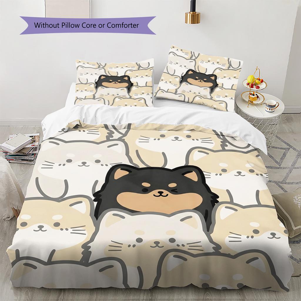 Shiba Inu Pattern Bedding Quilt Set Quilt Cover Pillowcase Home Decoration Birthday Gift (1 * duvet cover + 2 * pillowcase, without core)