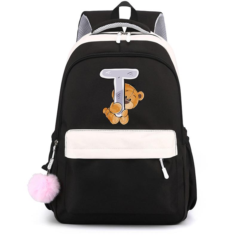 Mały Miś 26 Angielskich Liter Tornister Kawaii Uczeń Tornister Cartoon Bookbag Plecak Mochilas Plecak Nastolatek dla Dziewczynki Prezent