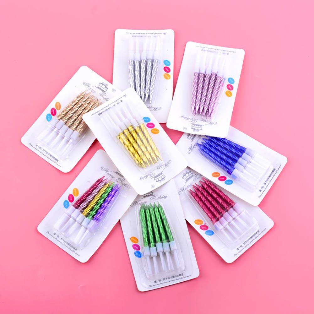 6 Box/Pack Colorful Screw Thread Birthday Candle With Gilded Food Grade Spiral Candle For Cake Baking Birthday Party Decoration Supplies