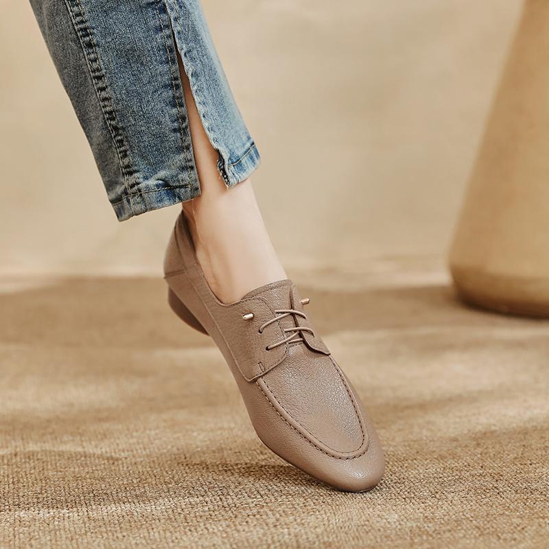 Fashion Women Casual Loafers Shoes Genuine Leather 2025 Spring Slip-On Low Heels Shoes Vintage Office Daily Size 34-40 Womens Shoes