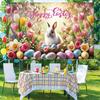 Cute Tulip Eggs Bunny Background Colorful Easter Hanging Banner  Courtyard Indoor Outdoor