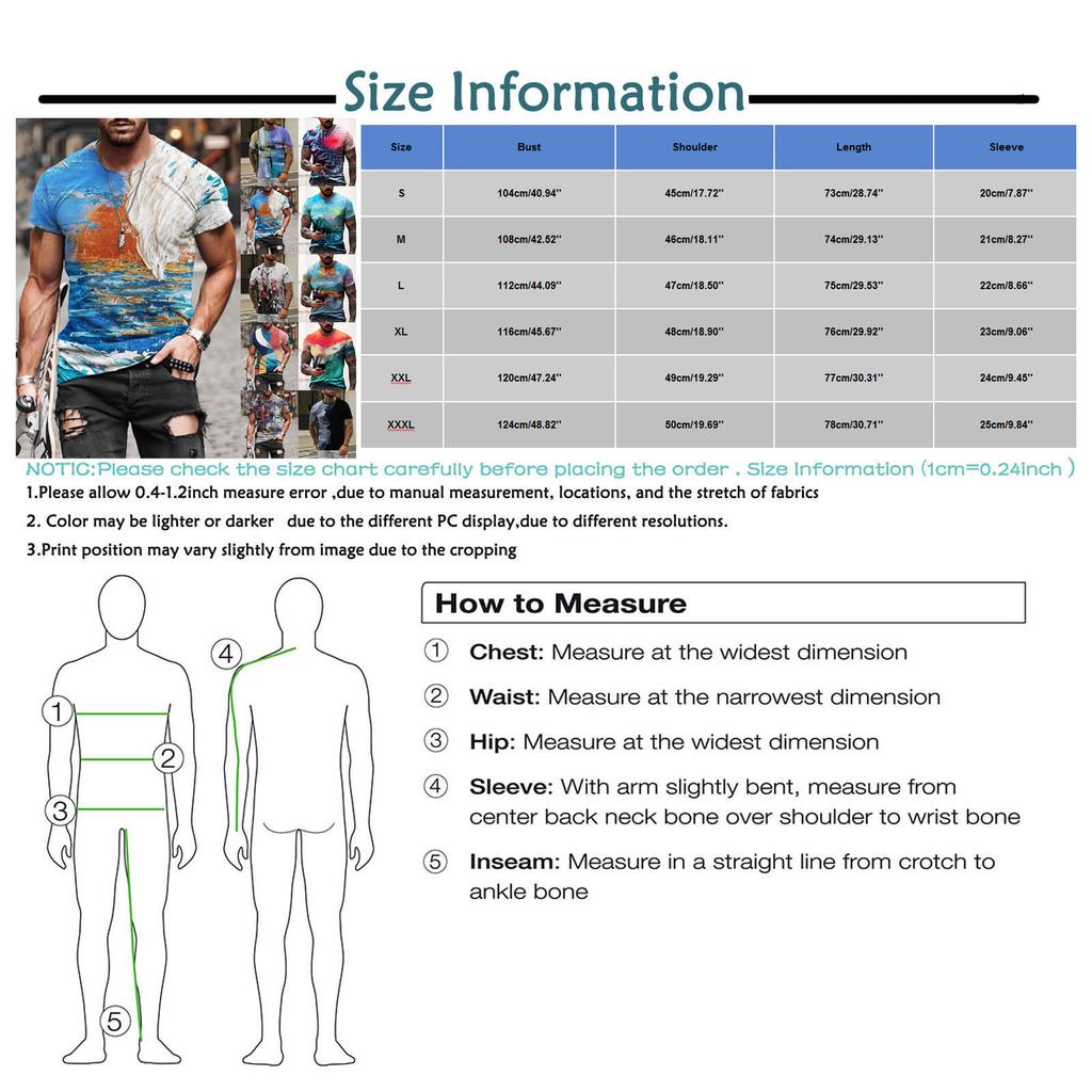 Men Spring Summer Casual Slim 3D Printed Short Sleeve T Shirt Top Blouse