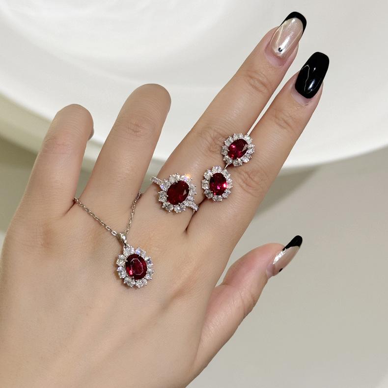 2025 Fashion Jewelry Set 925 Pure Silver Engagement Style Ring Earrings Necklace Women's Party Gift