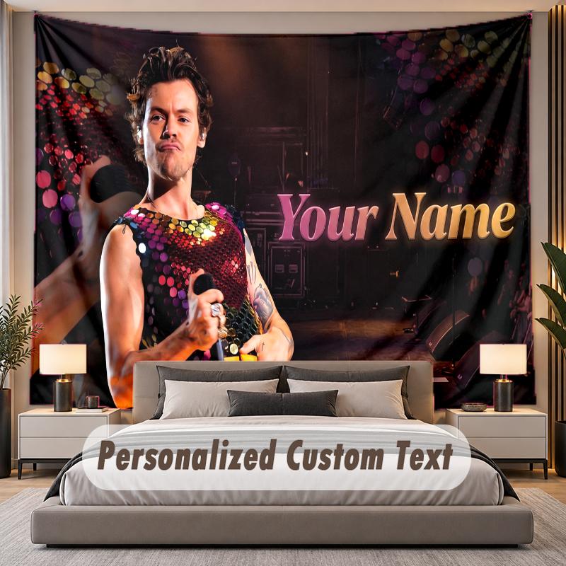 Custom Name Text Tapestry Harry Styles Personalized Polyester Wall Tapestry For Bedroom And Room