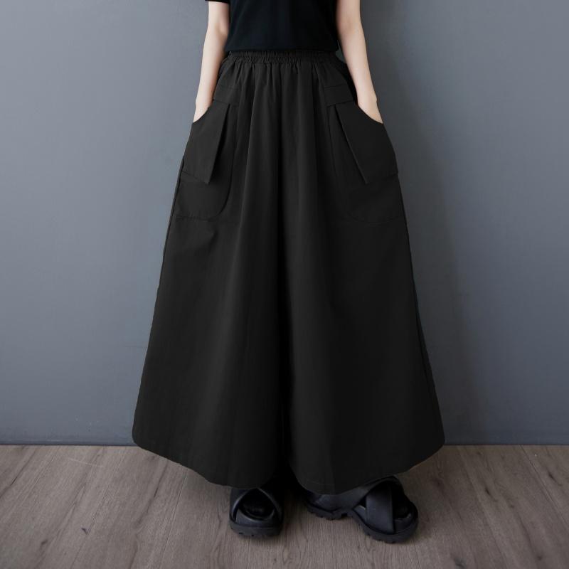 

Dimanaf Летние женские брюки больших размеров с широкими штанинами, с высокой талией, базовые эластичные брюки, свободные повседневные брюки, однотонные брюки One Size чёрный