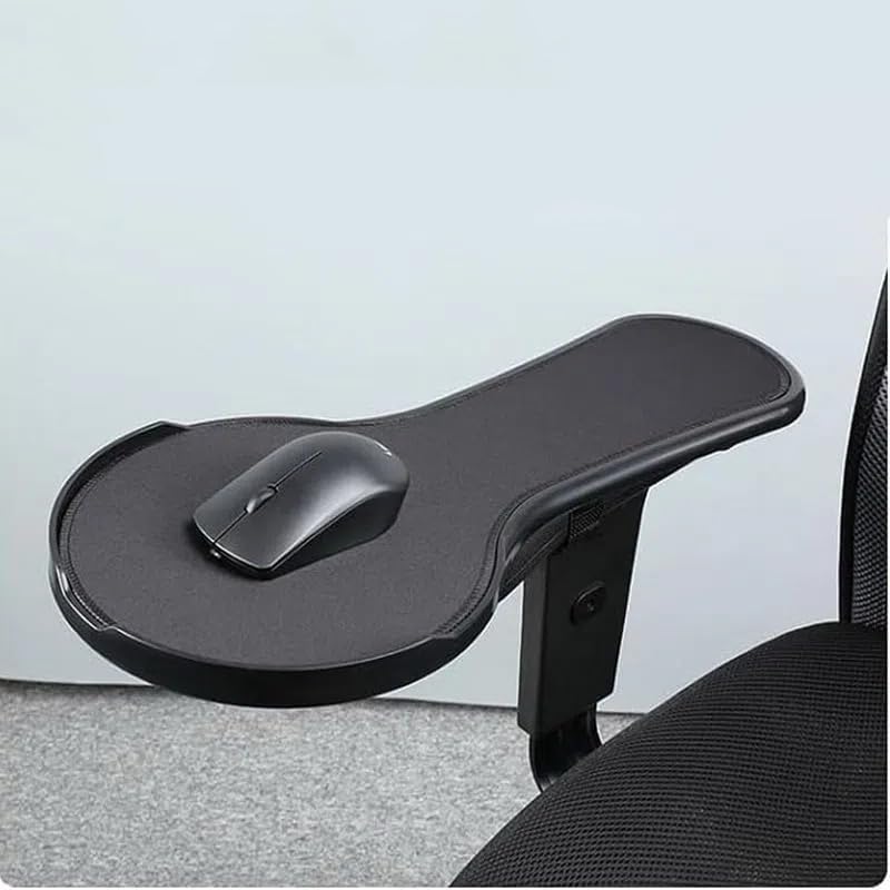 Armrest Mouse Chair Mount Mouse Extension Platform Tray with Mouse Ergonomic Adjustable Pad, Anti-Drop Baffle, (Black)