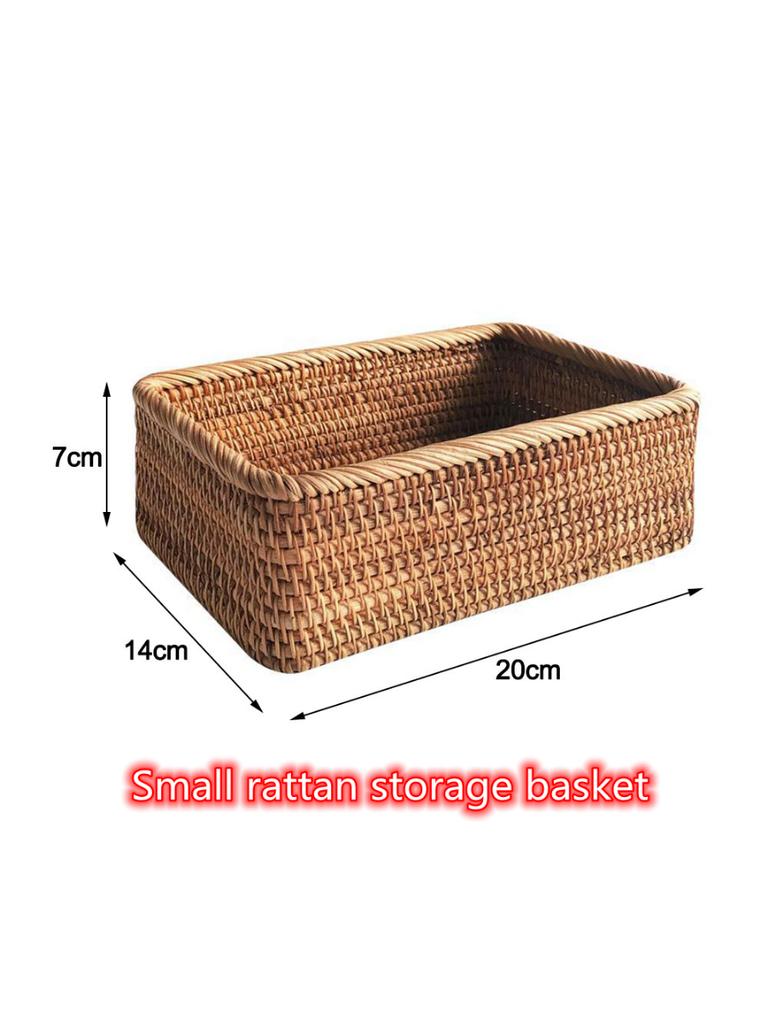 Handgewebter rechteckiger Rattan-Weidenkorb für Obst, Tee, Snack, Brot, Picknick, Kosmetik, Aufbewahrungsbox, Küchenbedarf, Haushaltswerkzeuge