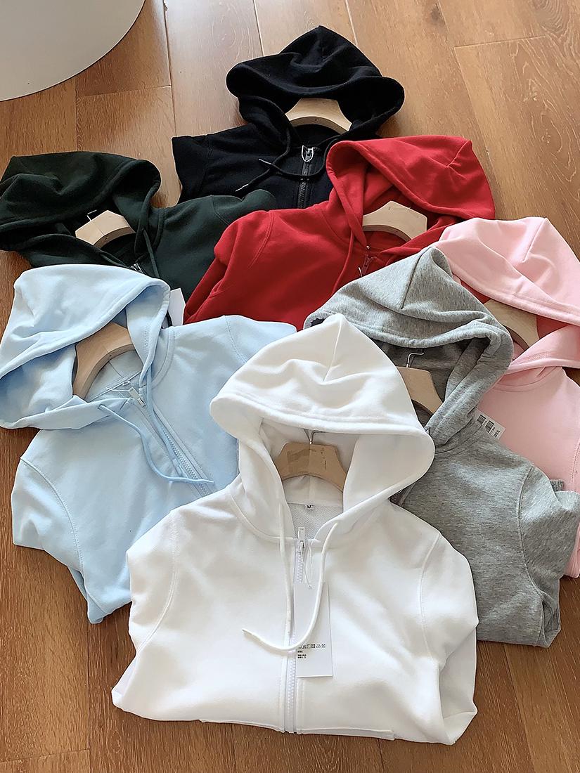 

Spring 2026 Minimalist Casual Hooded Zipper Sport Hoodie - Women s Loose Short Cardigan Jacket S (45-50 kg) белый