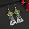 Embroidery fabric flower earrings long Miao silver fringed personalized earrings retro Miao Yunnan earrings women