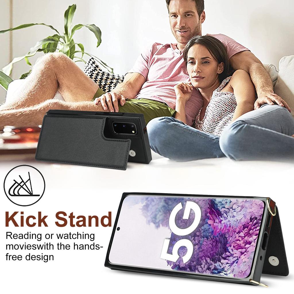 Dual Button Card Holder Wallet Phone Case for Samsung Galaxy S25 Ultra S24 Plus S23 FE S22 S21 S20 Note 20 Bracket Leather Cover