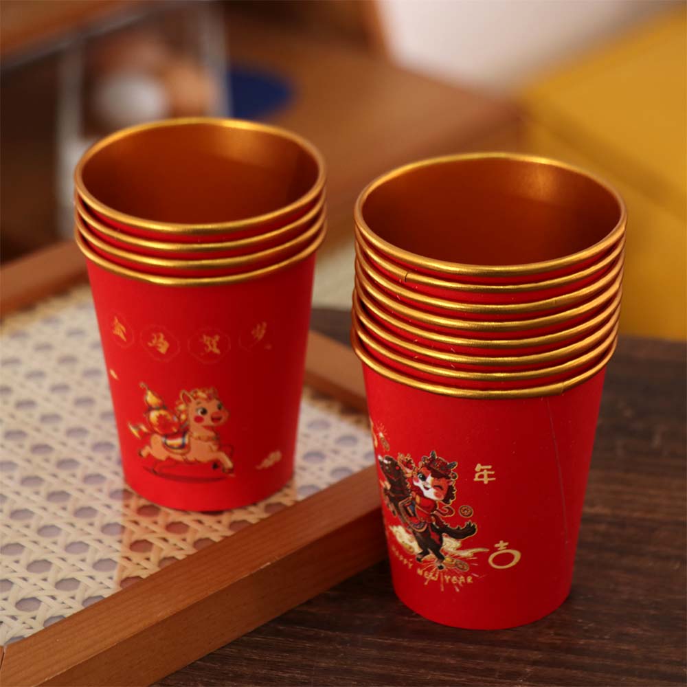 50pcs Gold Foil Spring Festival Paper Cup Horse Pattern Drinking Tea Cup Water Cup  Birthday