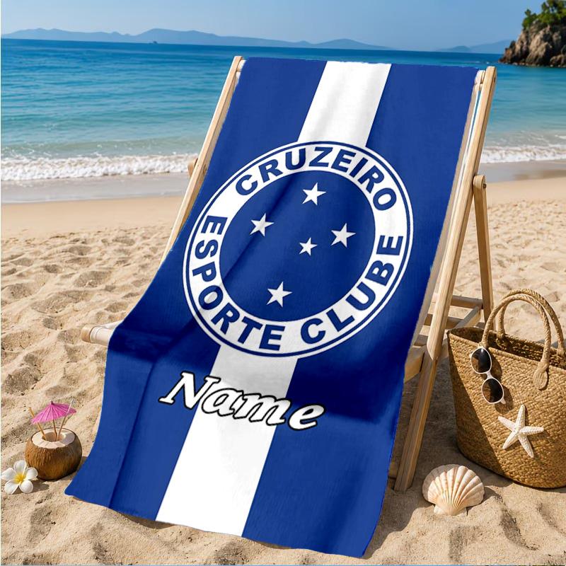 Custom Name Beach Towel Cruzeiro FC Crest Microfiber Beach Towel, Lightweight for Summer Travel, Swimming Pool Fan Birthday Gift