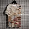 Summer Men's Short Sleeve T-Shirt Vintage Striped 3d Print Everyday Street Casual Crew-Neck Wear Oversize Tops Tees Size XXS-6XL