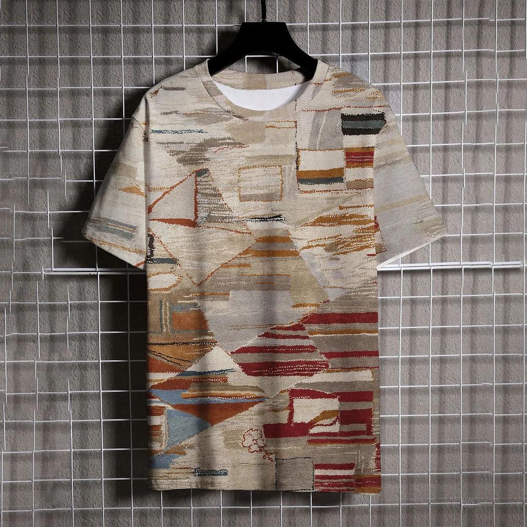 Summer Men's Short Sleeve T-Shirt Vintage Striped 3d Print Everyday Street Casual Crew-Neck Wear Oversize Tops Tees Size XXS-6XL
