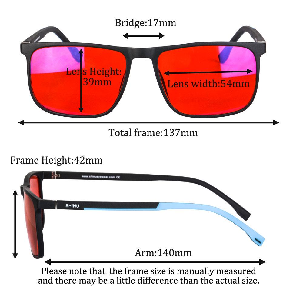 SHINU Red Lens Sleep Glasses Nighttime Blue Light Protection Glasses Red Light Melatonin Sleep Tr90 Square Frame 137mm Wide