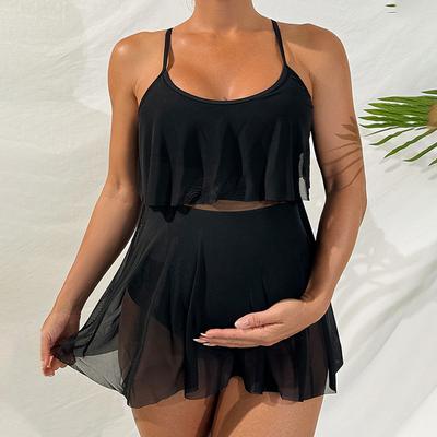 Traje de baño de dos piezas con tirantes de color sólido holgado que cubre la barriga para mujeres embarazadas, ropa de playa, trajes de baño