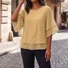 ZANZEA Damen Lässig Rundhals Rüschenärmel Lockere Bluse