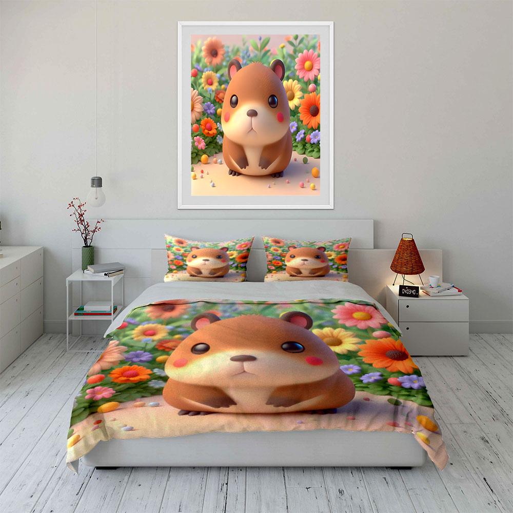 Cute Hamster Toy Set Decor Soft Comfortable Duvet Cover Bedding Set Included 1*Duvet Cover & 2*Pillowcases, Gift