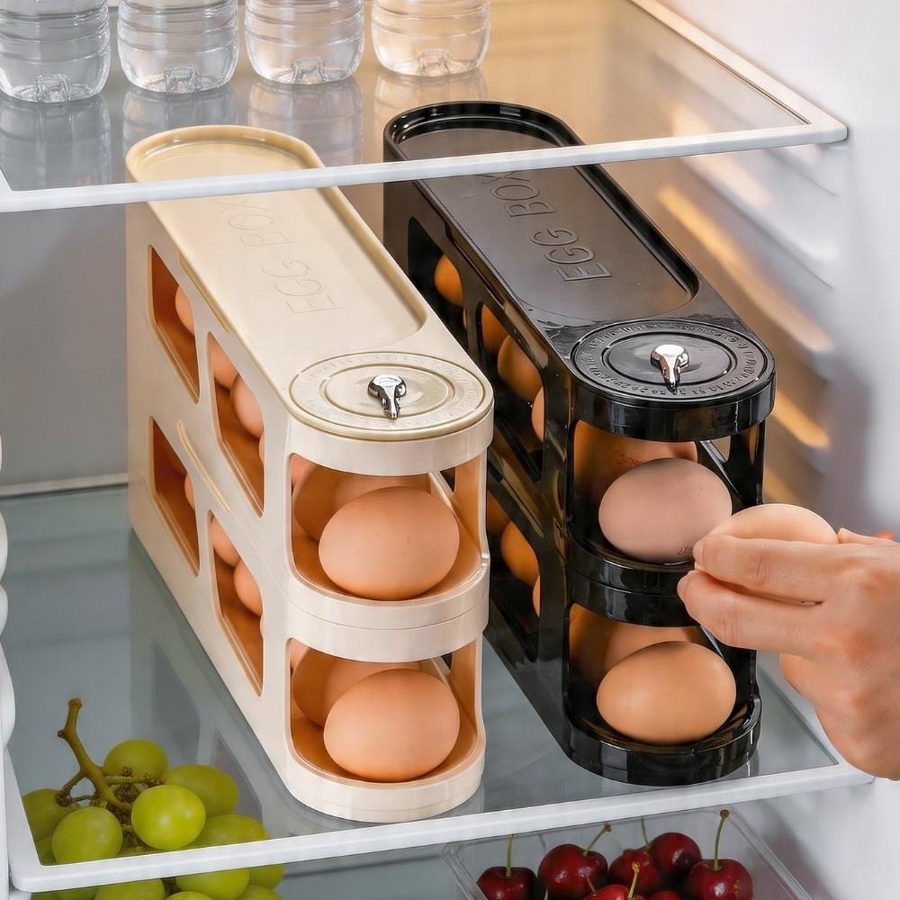 Space Saving Eggs Storage Box Automatic Rolling Egg Holder Egg Roller Rack Side Door Storage