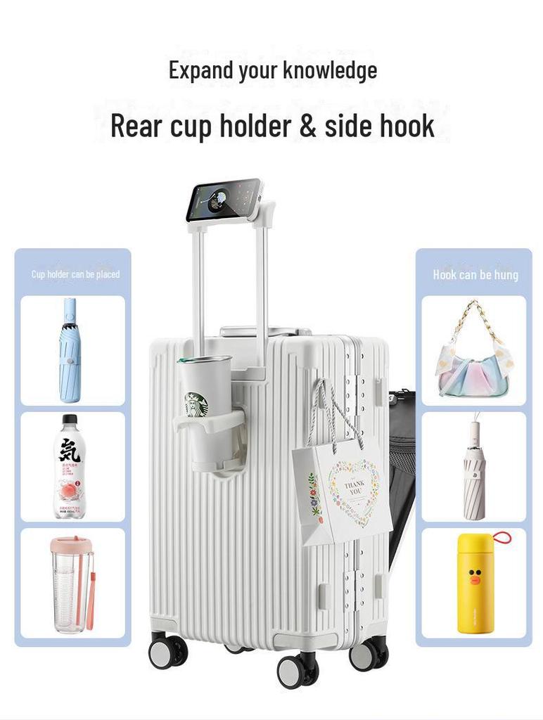 Multi-Purpose Business Trolley Suitcase with Laptop Compartment and Cup Holder