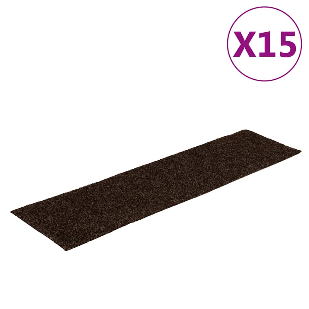 Self Adhesive Stair Treads 15 pcs 76 x 20 cm Brown Rectangular