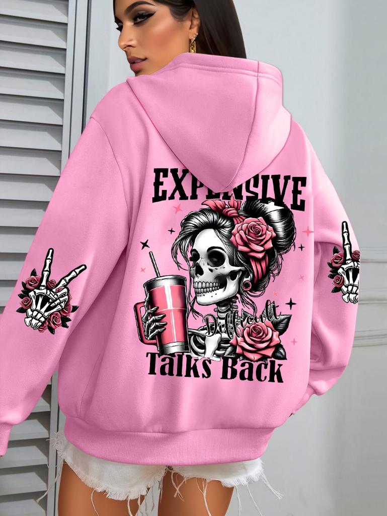 Parla Costoso Stampa Divertente Felpa con Cappuccio da Donna Pullover Larghi Multicolore Pile Autunno Abbigliamento Sportivo Casual con Tasca