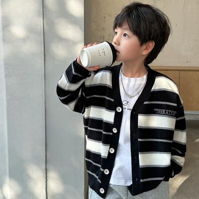 Frühling und Herbst Neue Jungen Locker All-Match Gestreift Kontrast Strickjacke